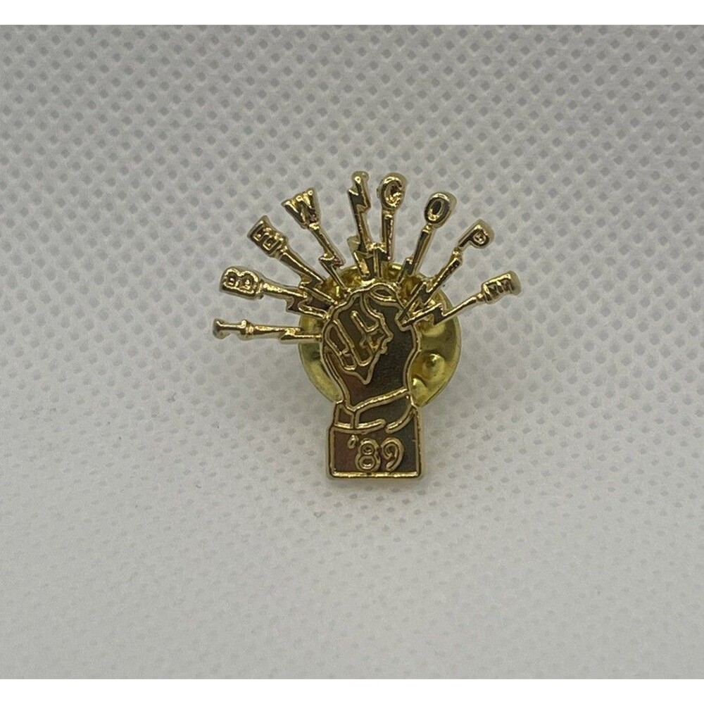 Ibew Cope '89 Lapel Pin Electrical Workers Union Gold Color Fist Lightning Bolts